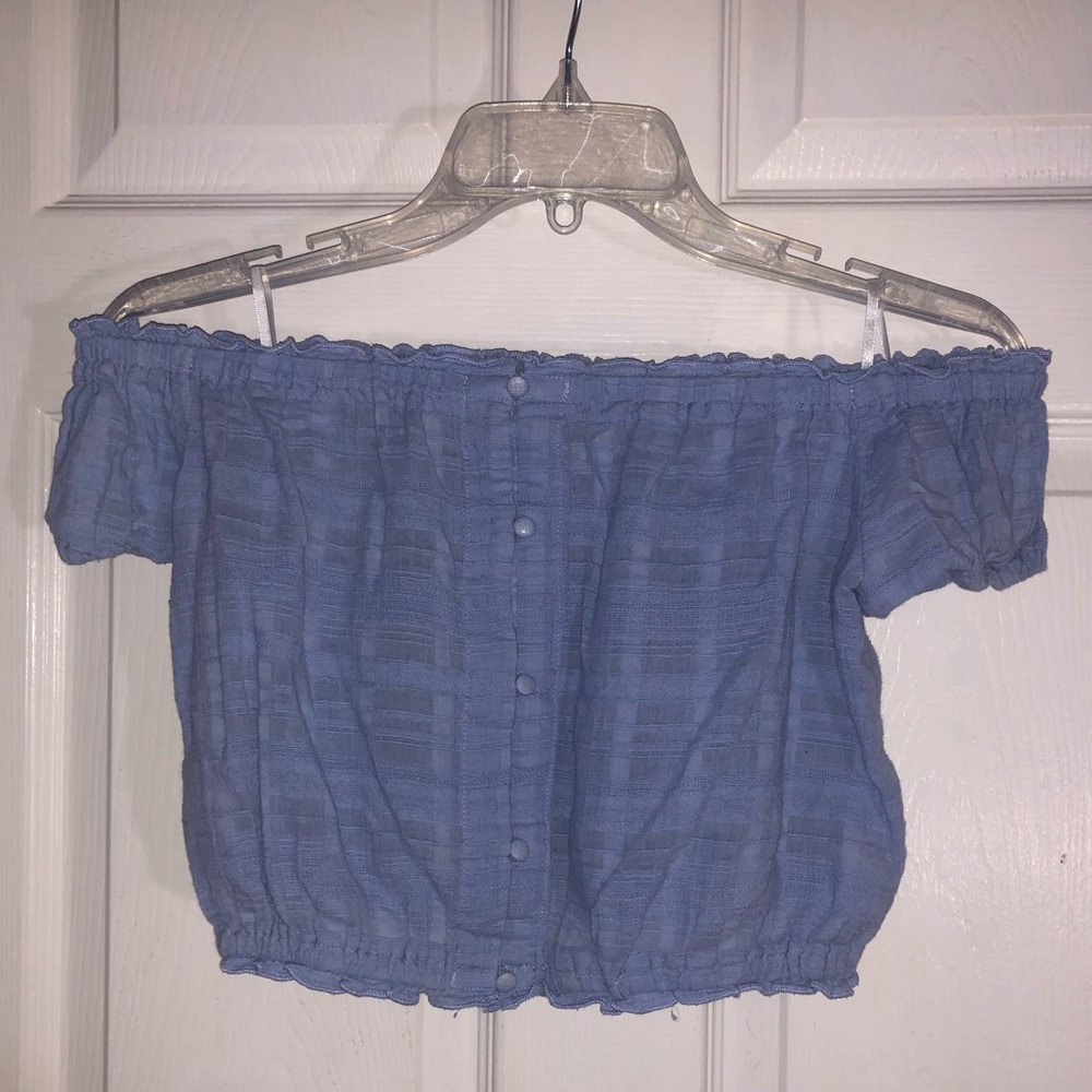 blue off the shoulder top